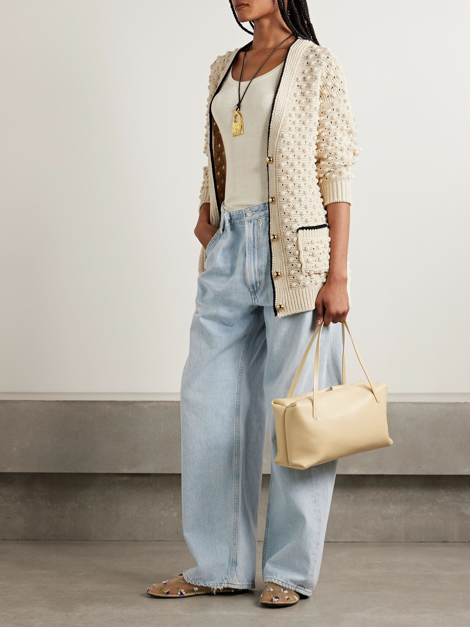 The Bauble textured-knit cotton cardigan Cream - 2