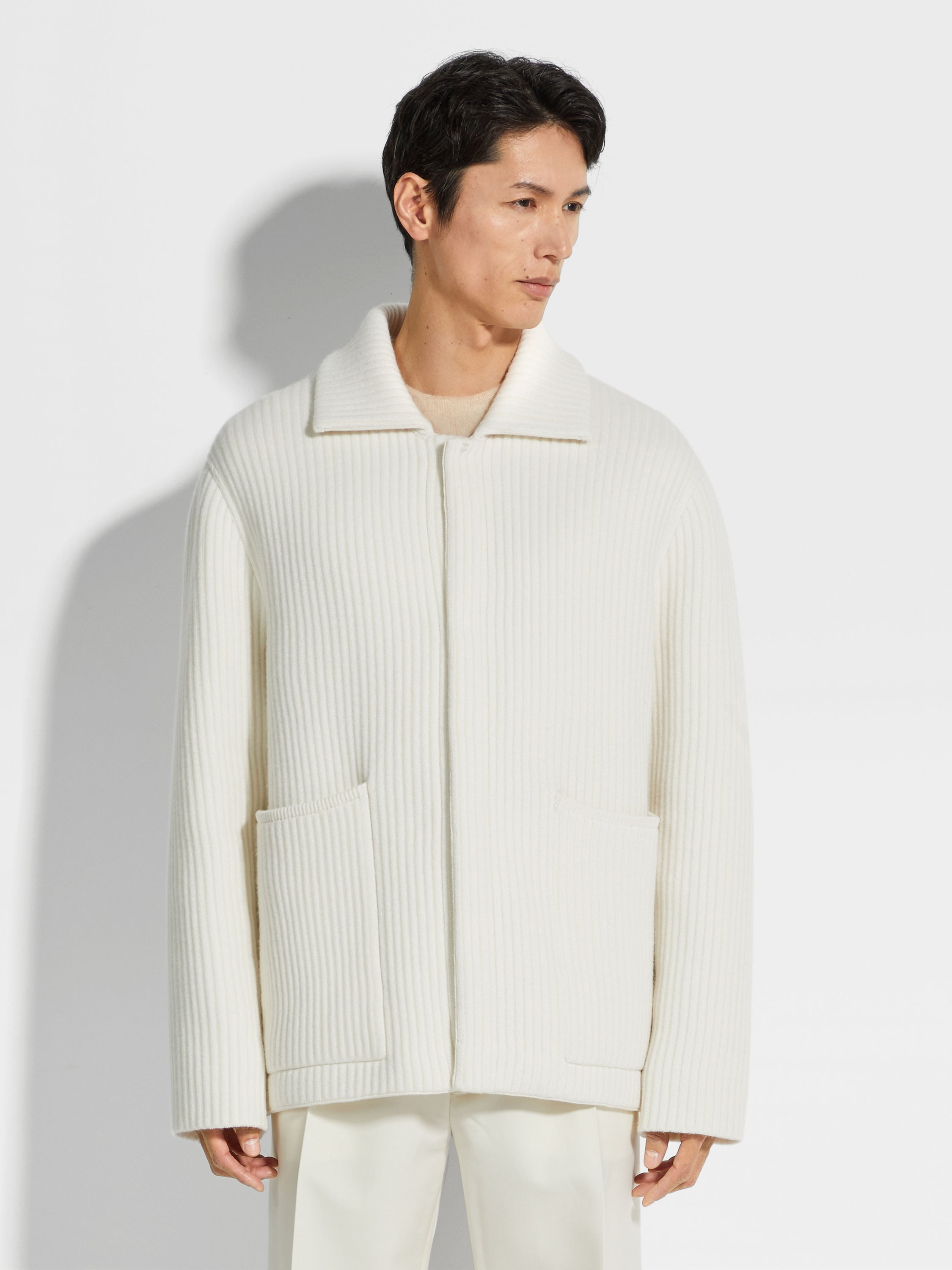 WHITE WOOL AND CASHMERE CHORE JACKET - 4
