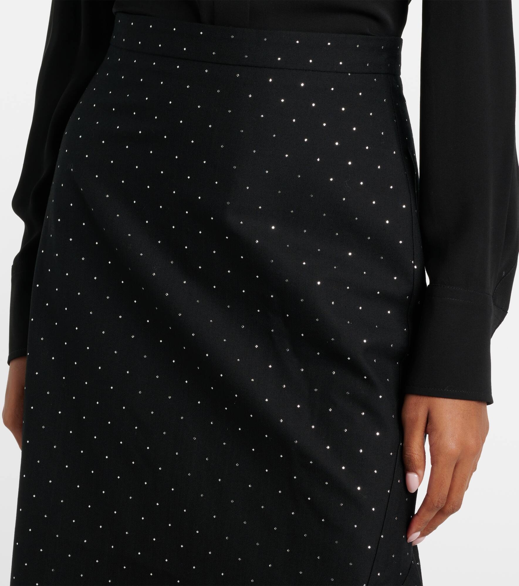 Polka-dot cotton and wool lamé midi skirt - 4
