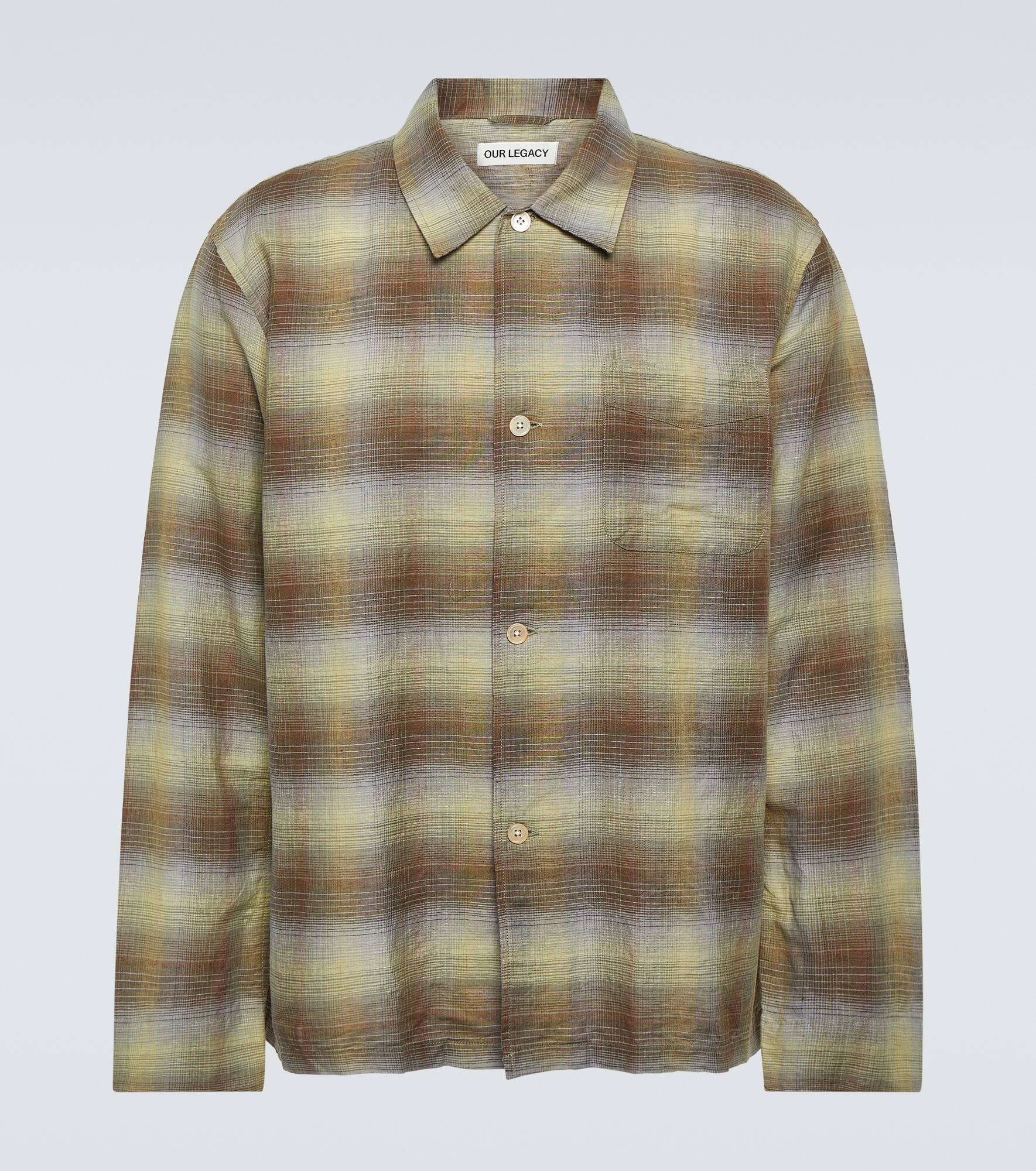 Box checked linen and cotton shirt - 1