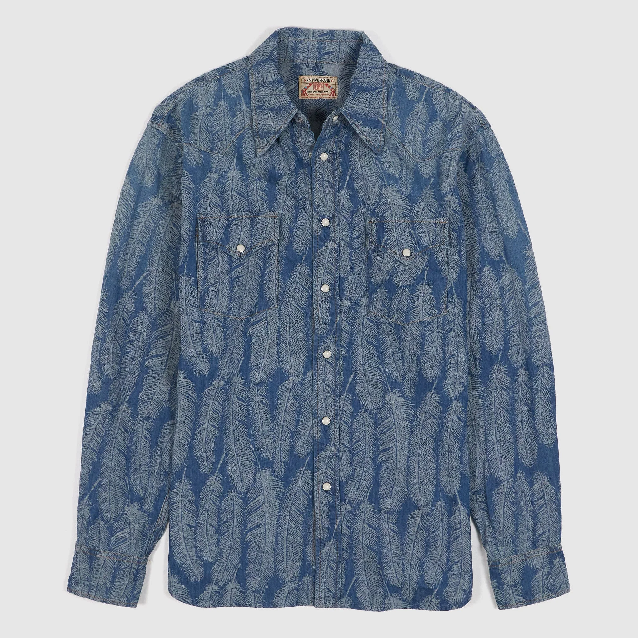 Kapital Ripped Back Jacquard Indigo Feathers Shirt - 1