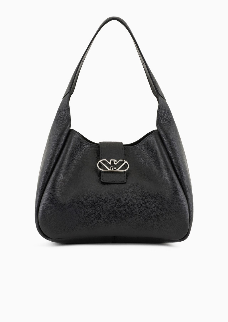 Leather hobo shoulder bag with eagle buckle - 1