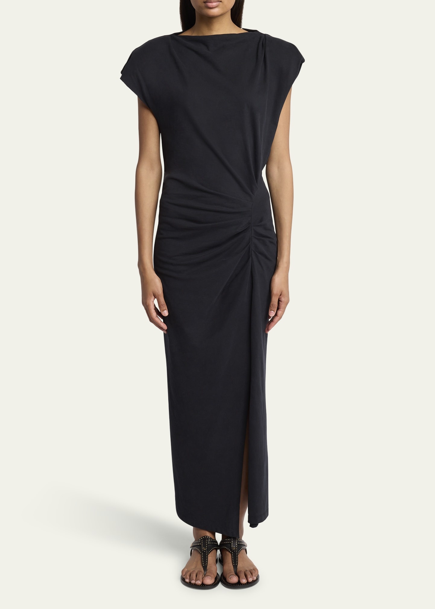 Nadela Ruched Slit Cotton Maxi Dress - 2