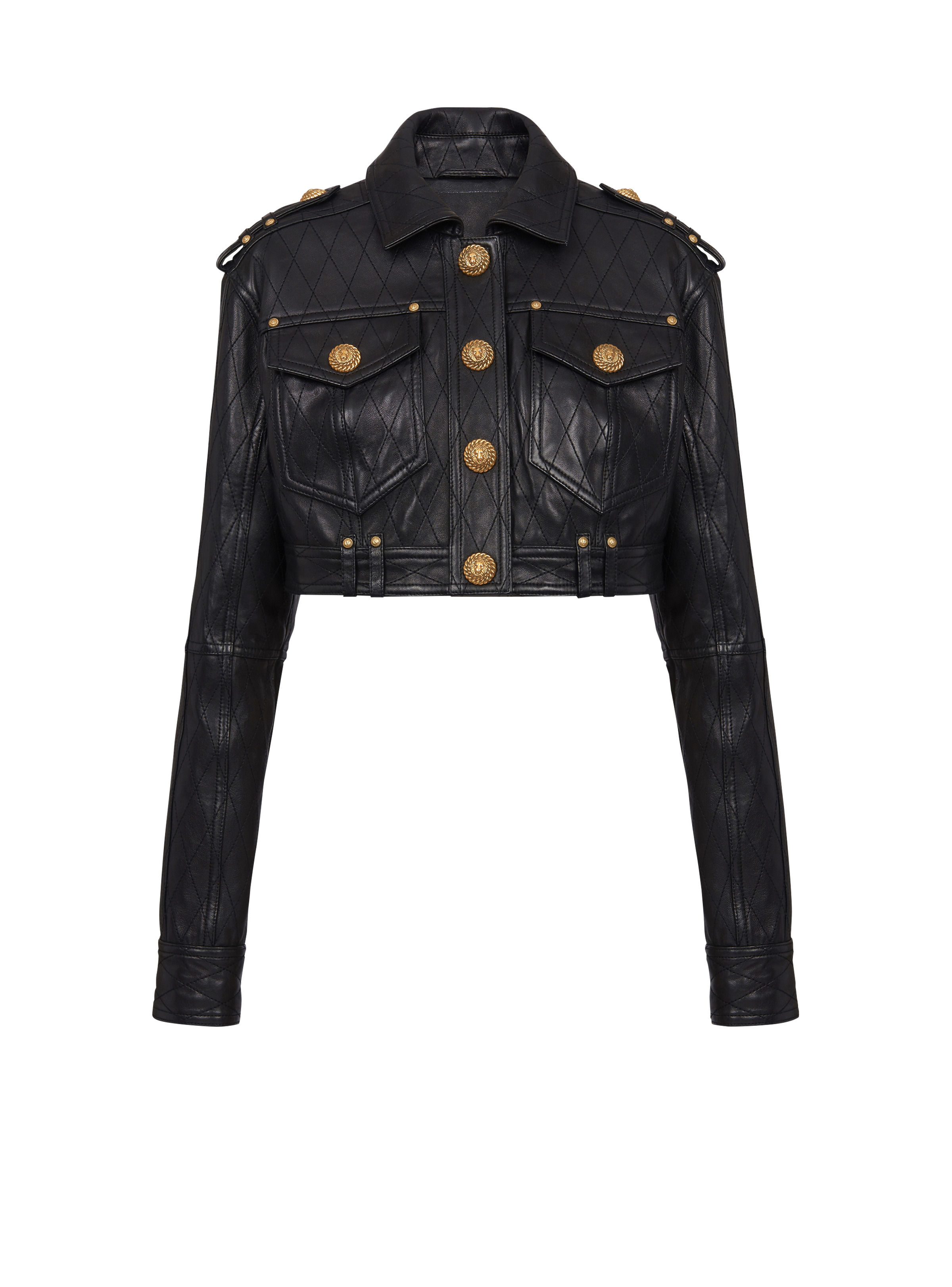 Topstitched cropped leather jacket - 1