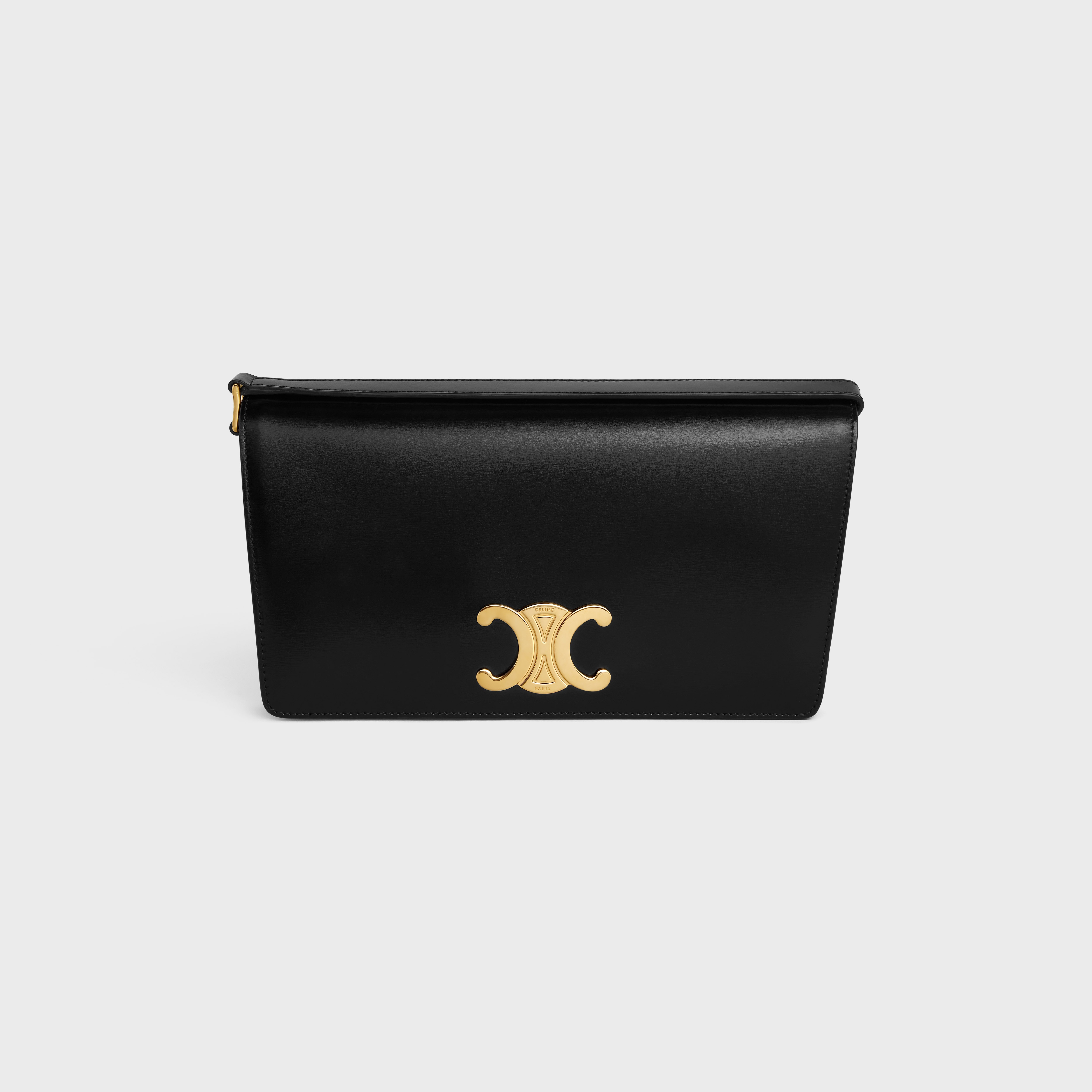 Celine - Triomphe Shoulder Bag in Shiny Calfskin Black for Women - 24S