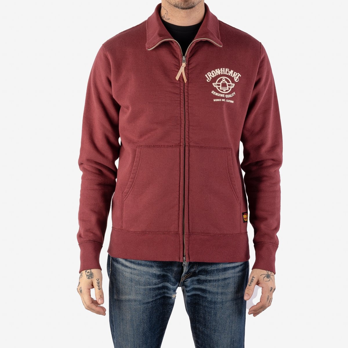 IHSW-60-BUR Printed 14oz Ultra Heavyweight Loopwheel Cotton Zip Up Sweater - Burgundy - 3