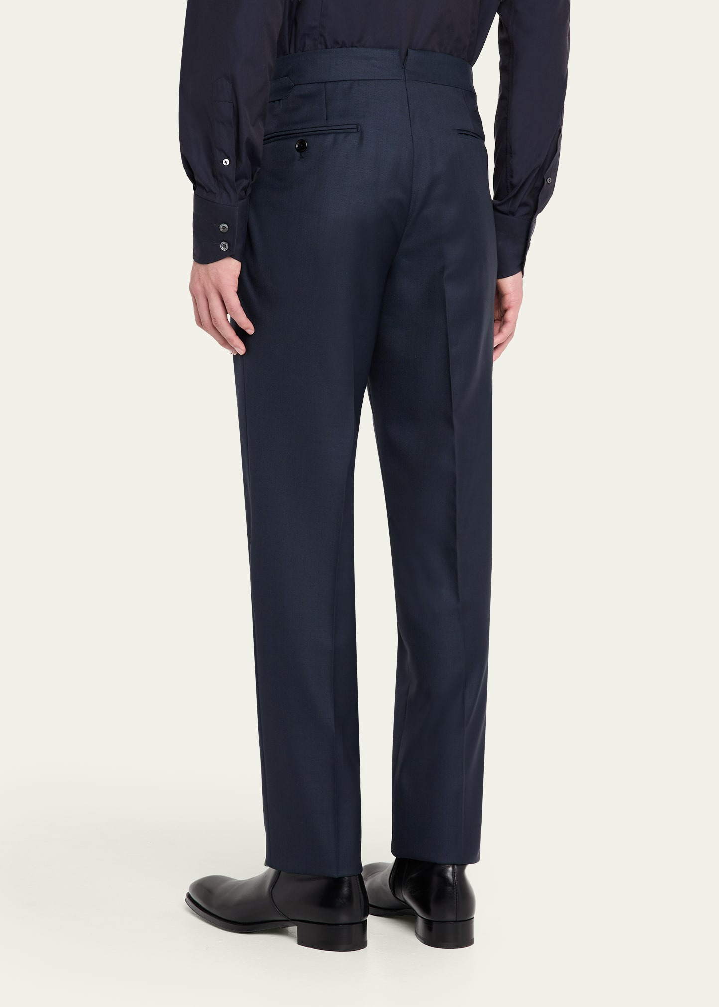 Men's Wool Sharkskin Flat-Front Pants - 3