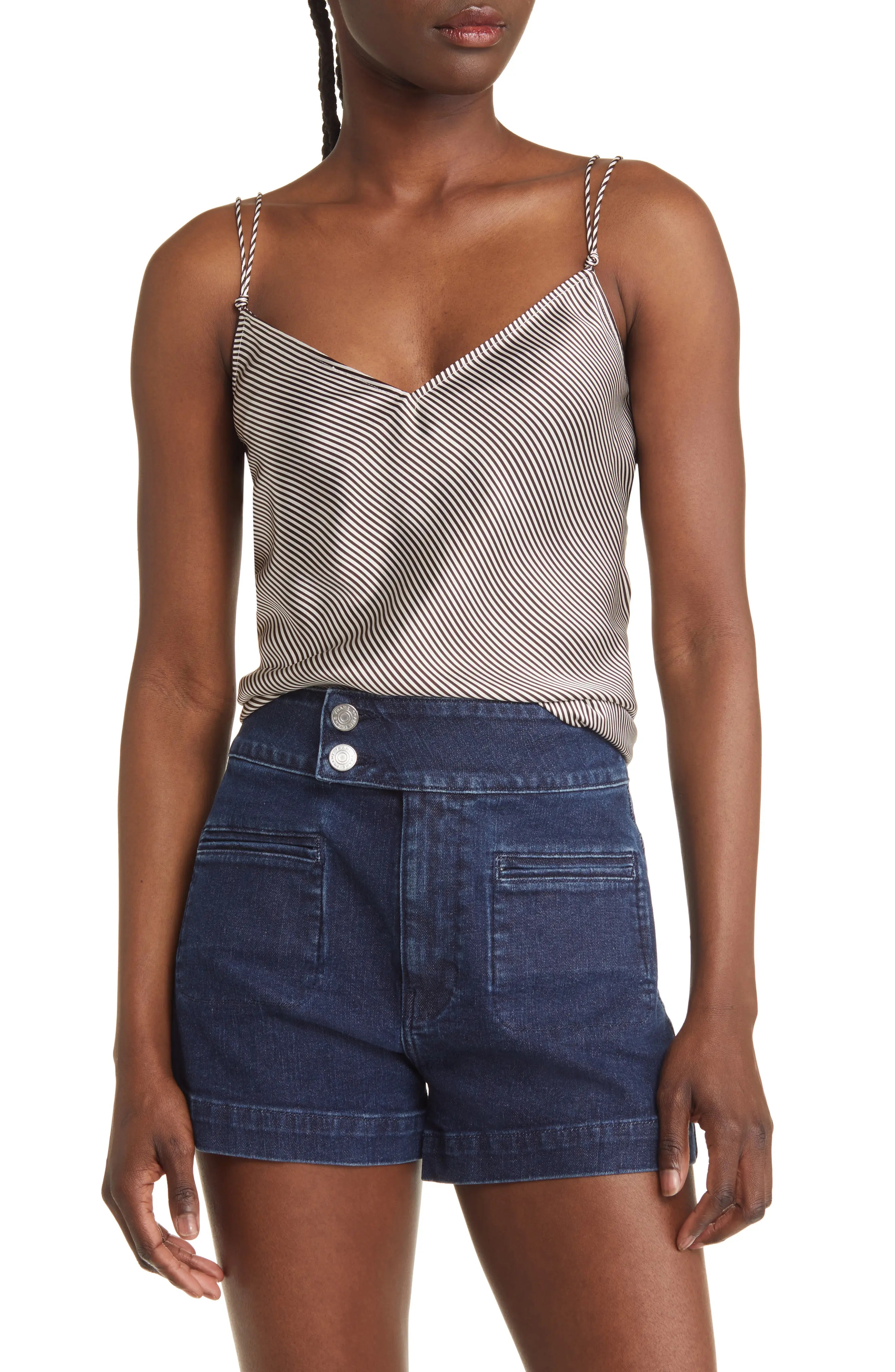 Stripe V-Neck Silk Camisole - 1