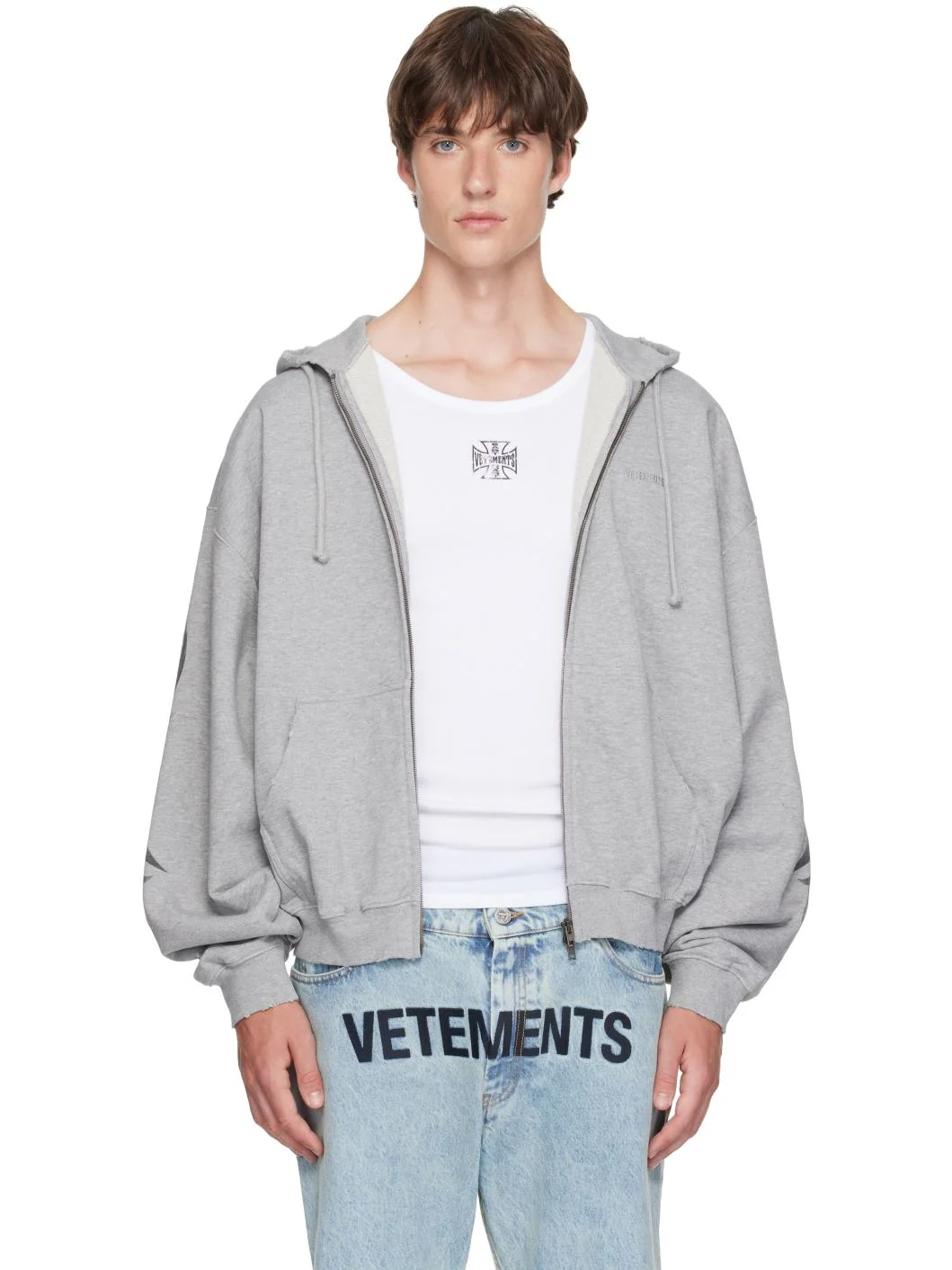 Gray Graffiti Zip Up Hoodie - 1