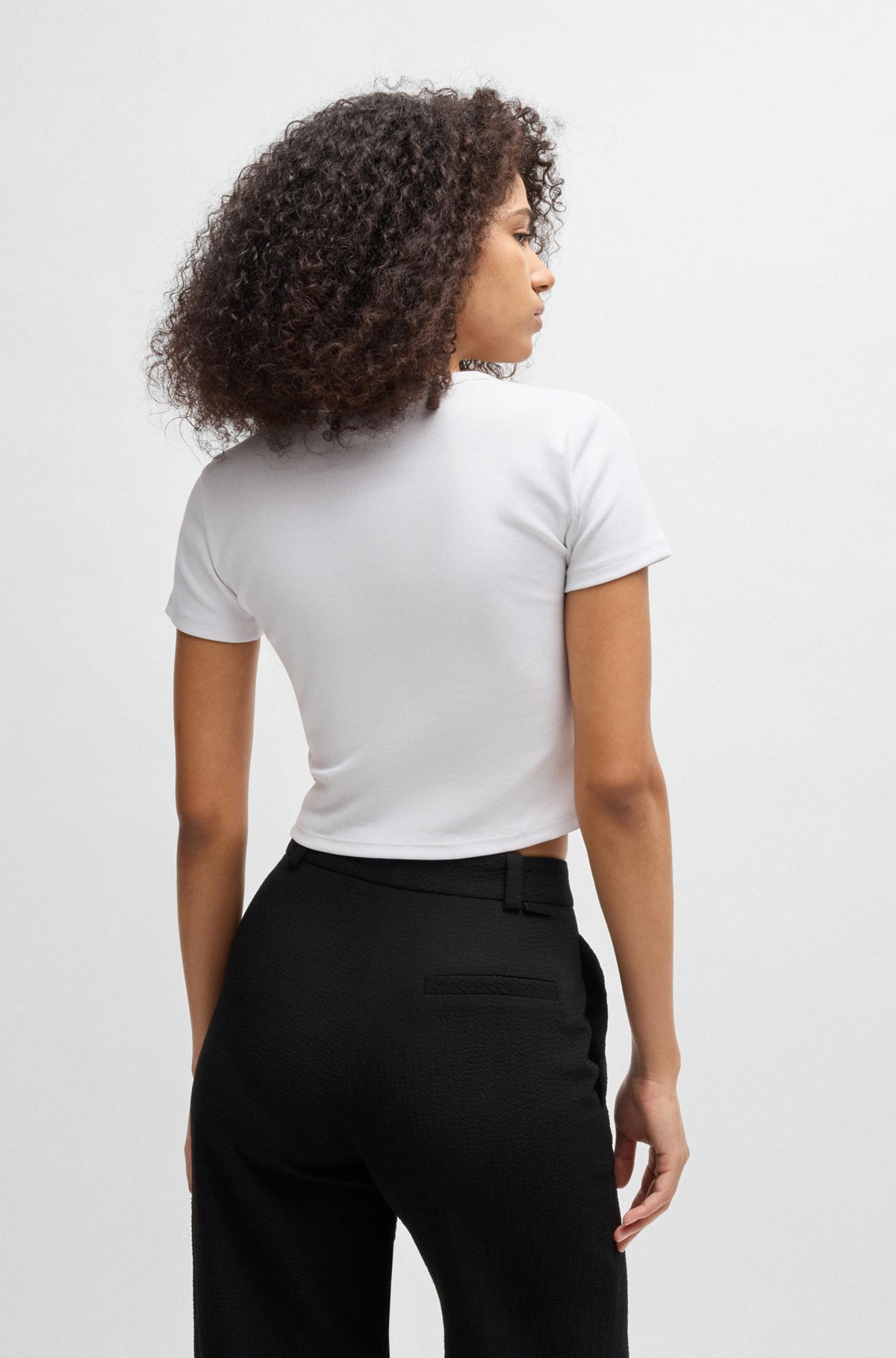 CROPPED SLIM-FIT T-SHIRT WITH STACKED LOGO - 4