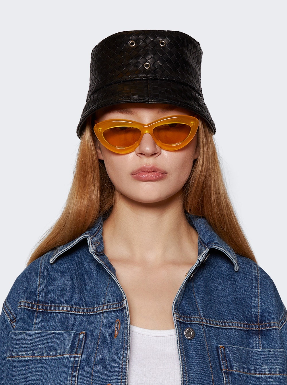 Woven Leather Bucket Hat Black - 2
