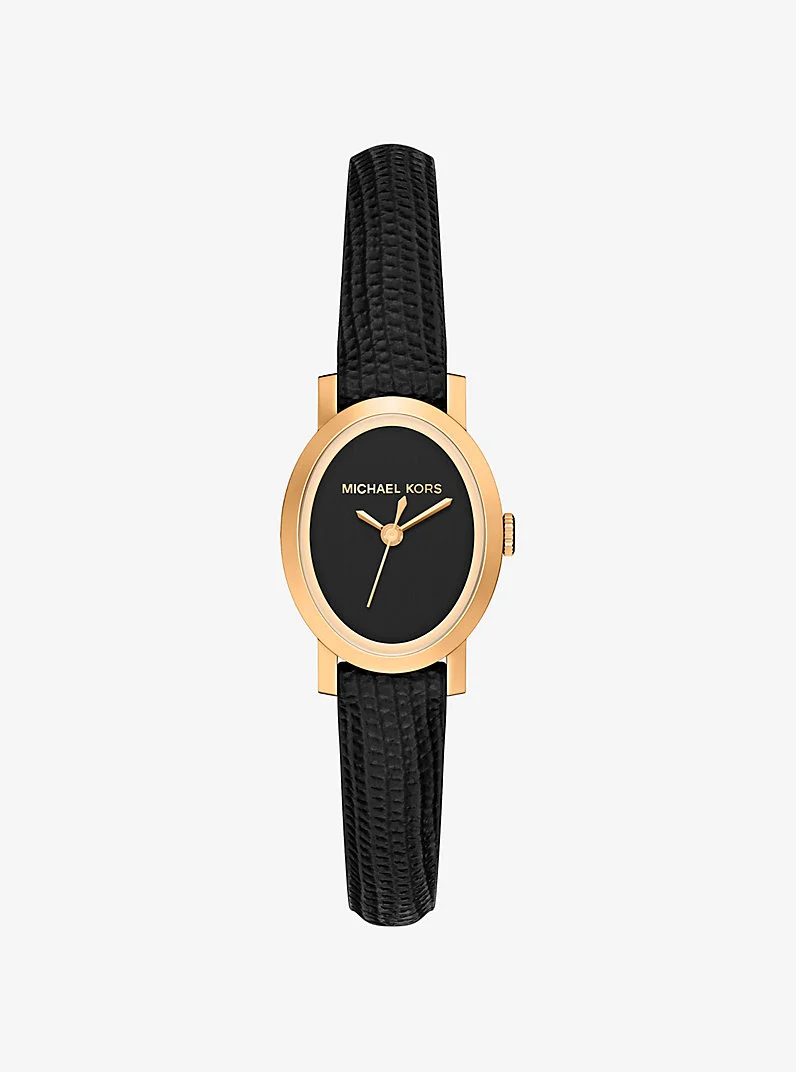 Petite Maude Gold-Tone and Lizard Embossed Leather Watch - 1