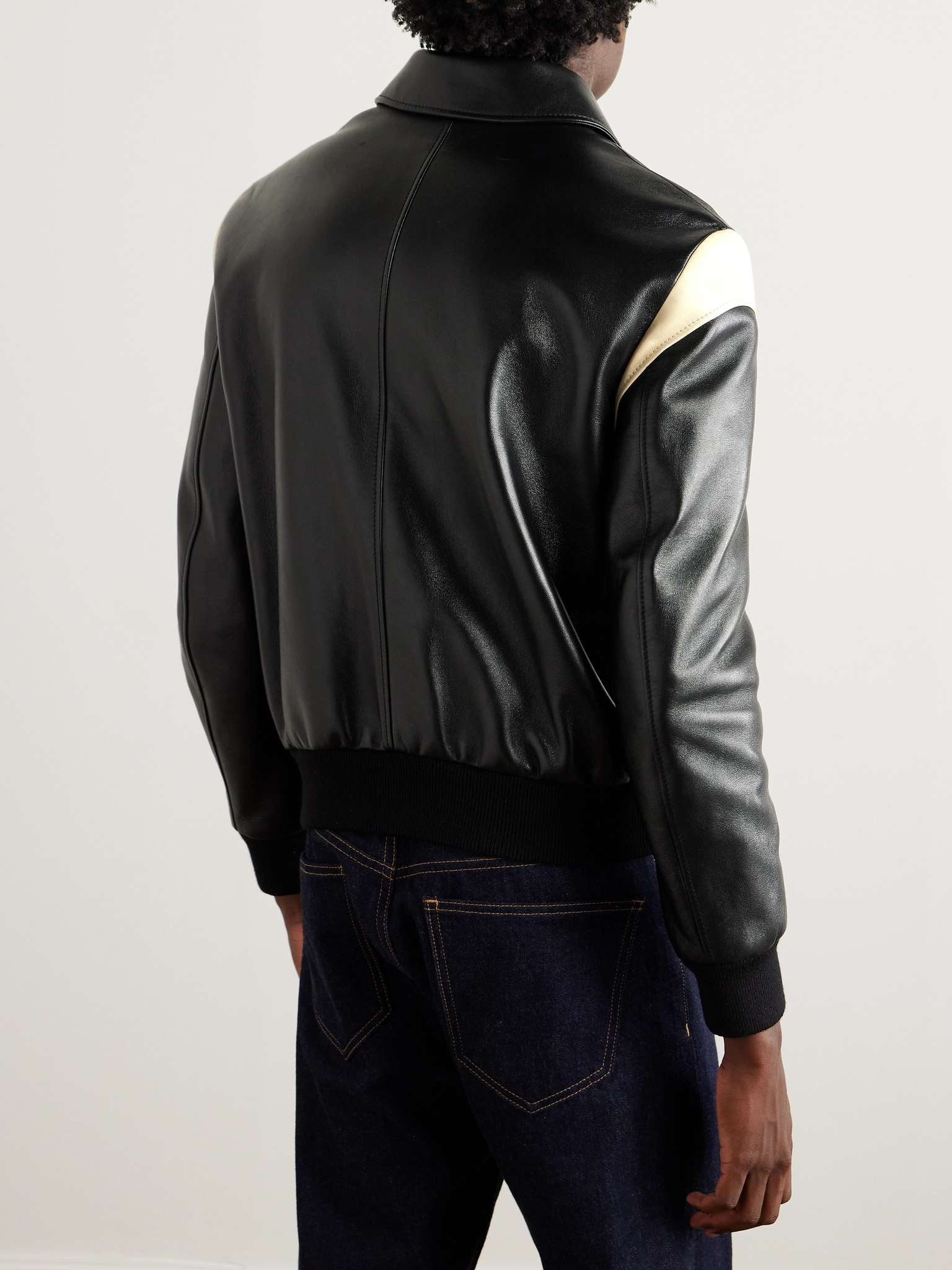 CELINE Teddy Slim-Fit Colour-Block Leather Varsity Jacket