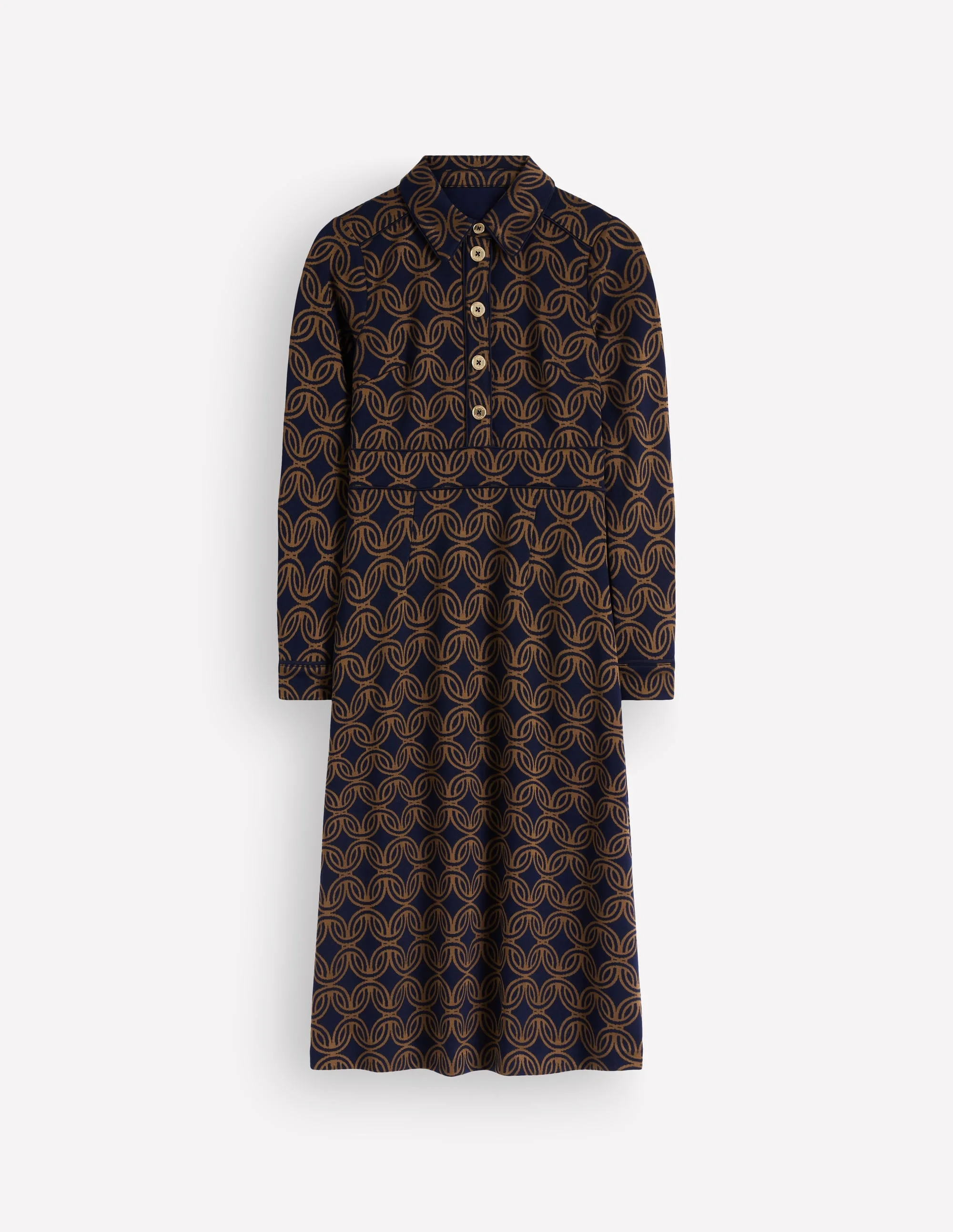 Etta Piping Detail Ponte Dress-Navy, Geo Parade Mono - 1