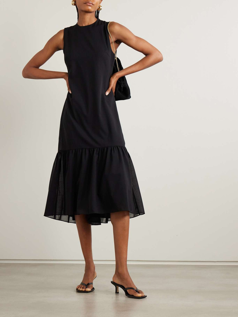 Theory Gathered wool-blend midi dress Black outlook