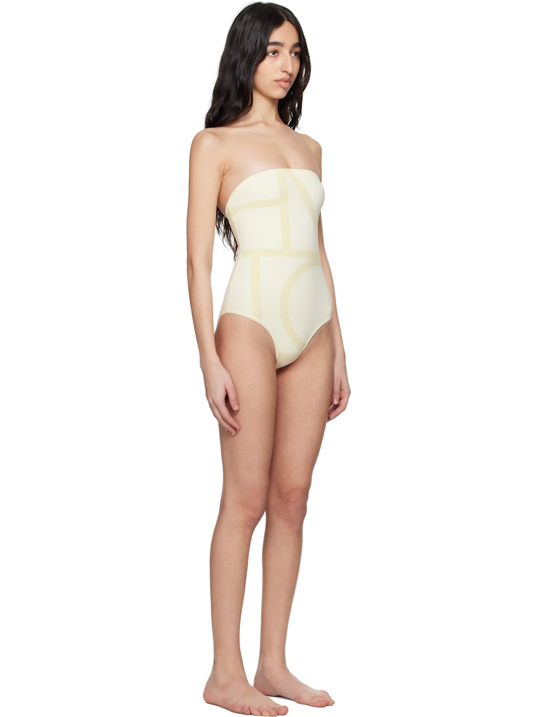 Beige Monogram Strapless Swimsuit - 2