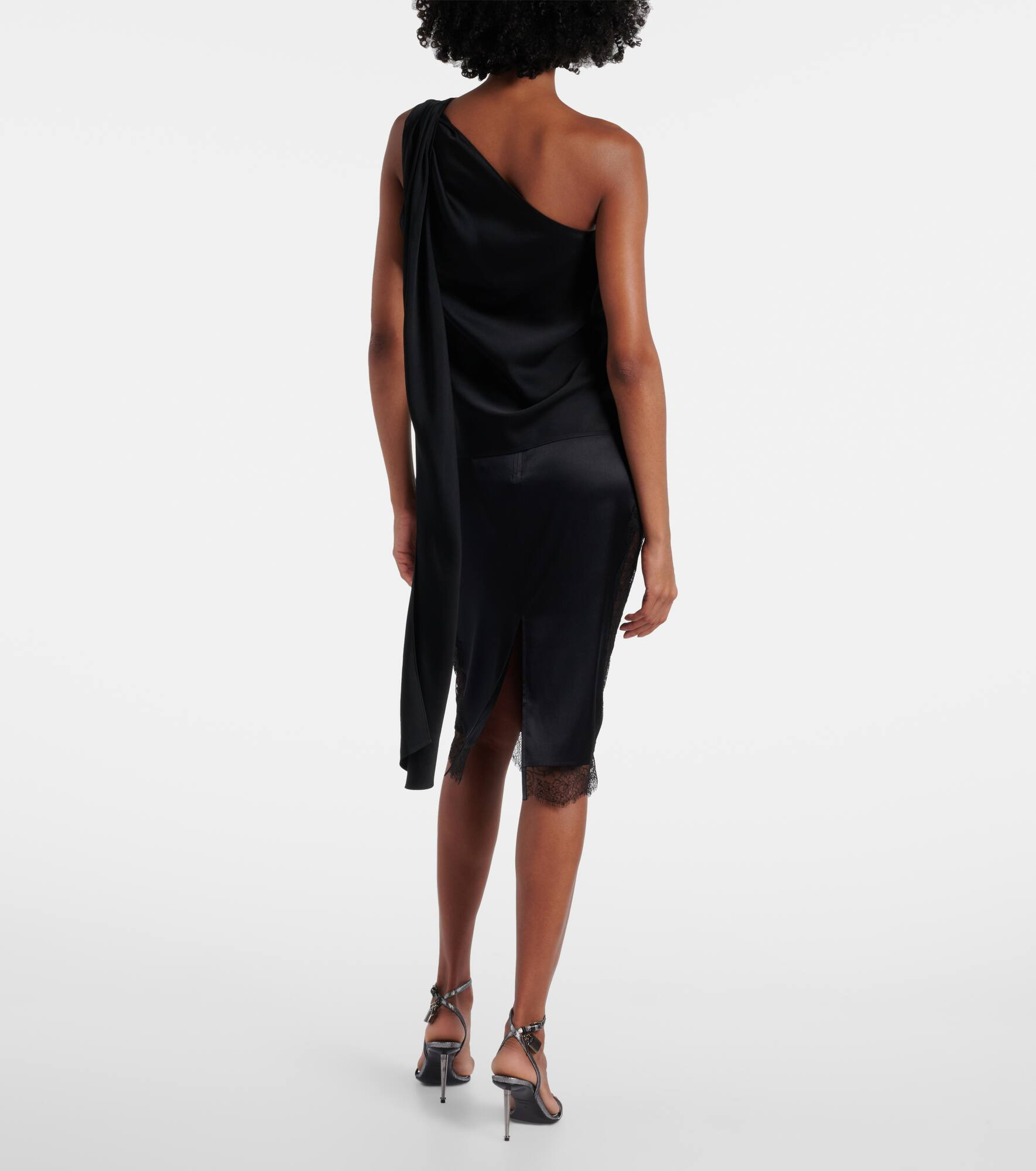 One-shoulder crêpe satin top - 3