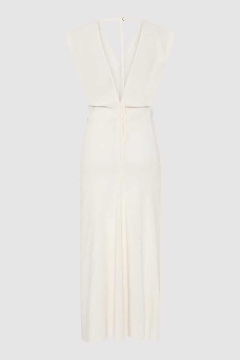 Plunge Drape Dress - Off White - 13