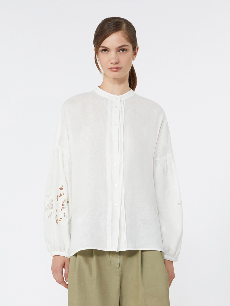 ESTRO Linen canvas mandarin-collar shirt - WHITE 3