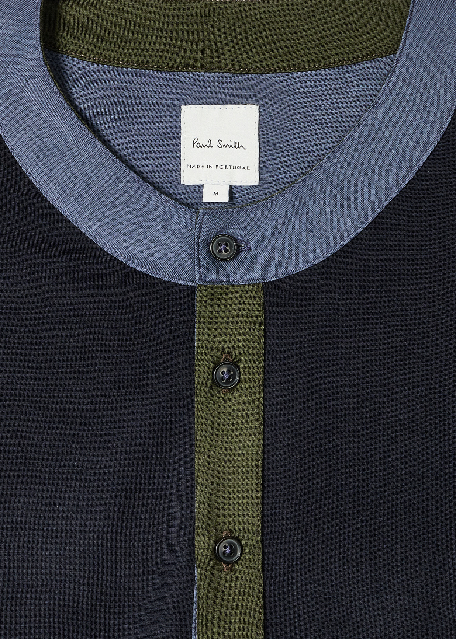 Navy Merino Wool Contrast-Collar Henley Top - 2