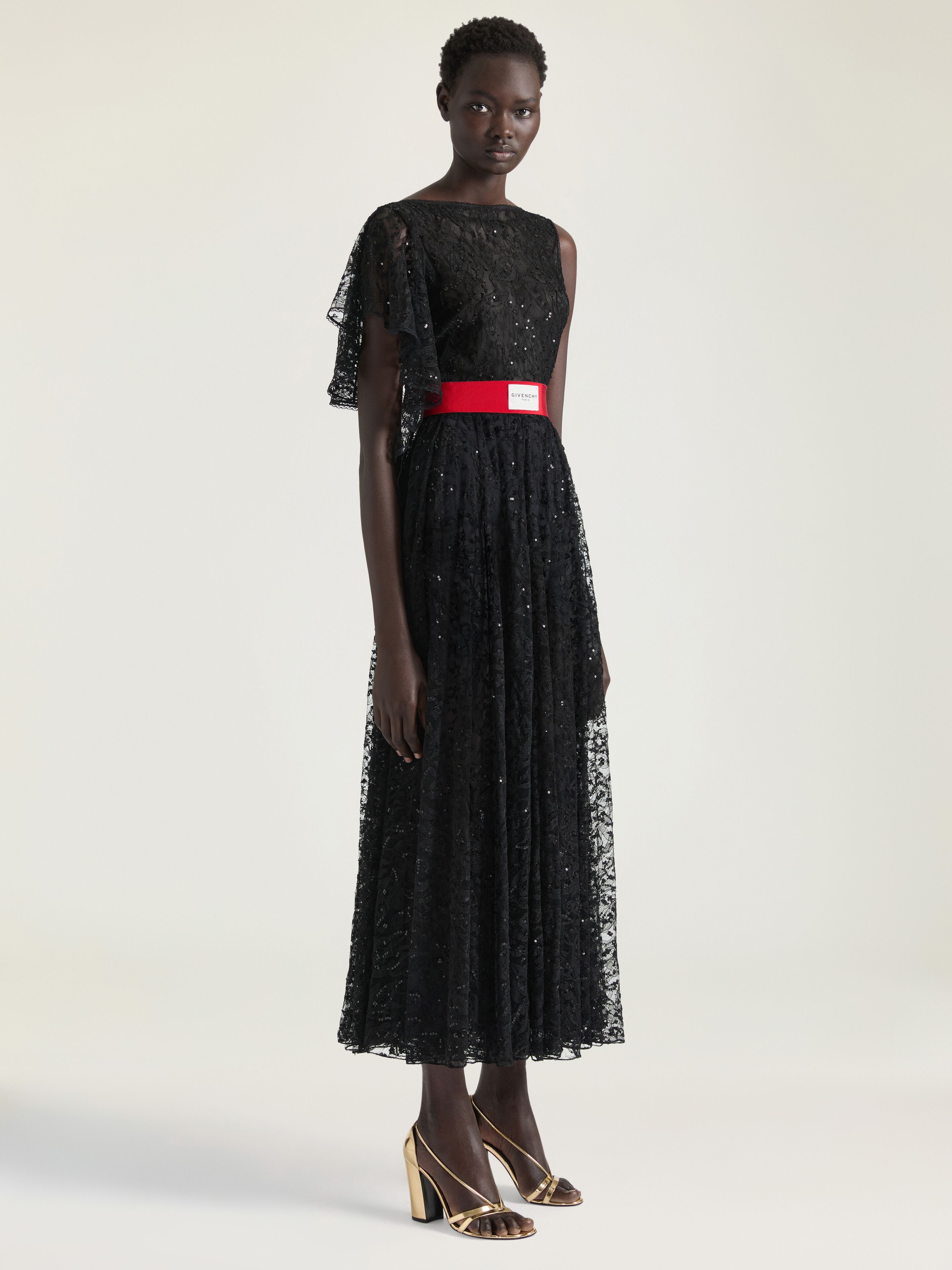 ASYMMETRIC DRESS IN LACE WITH SEQUINS - 3