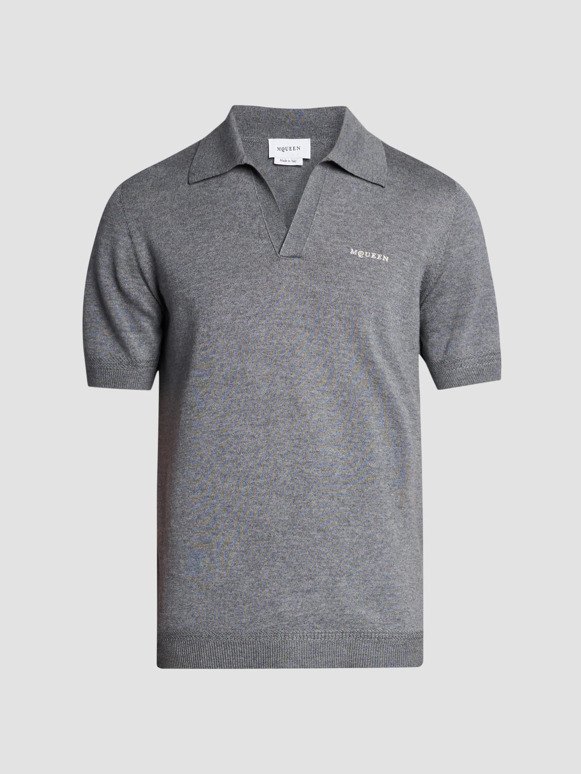 Men's Embroidered Wool Polo Shirt - Grey Ivory - 1