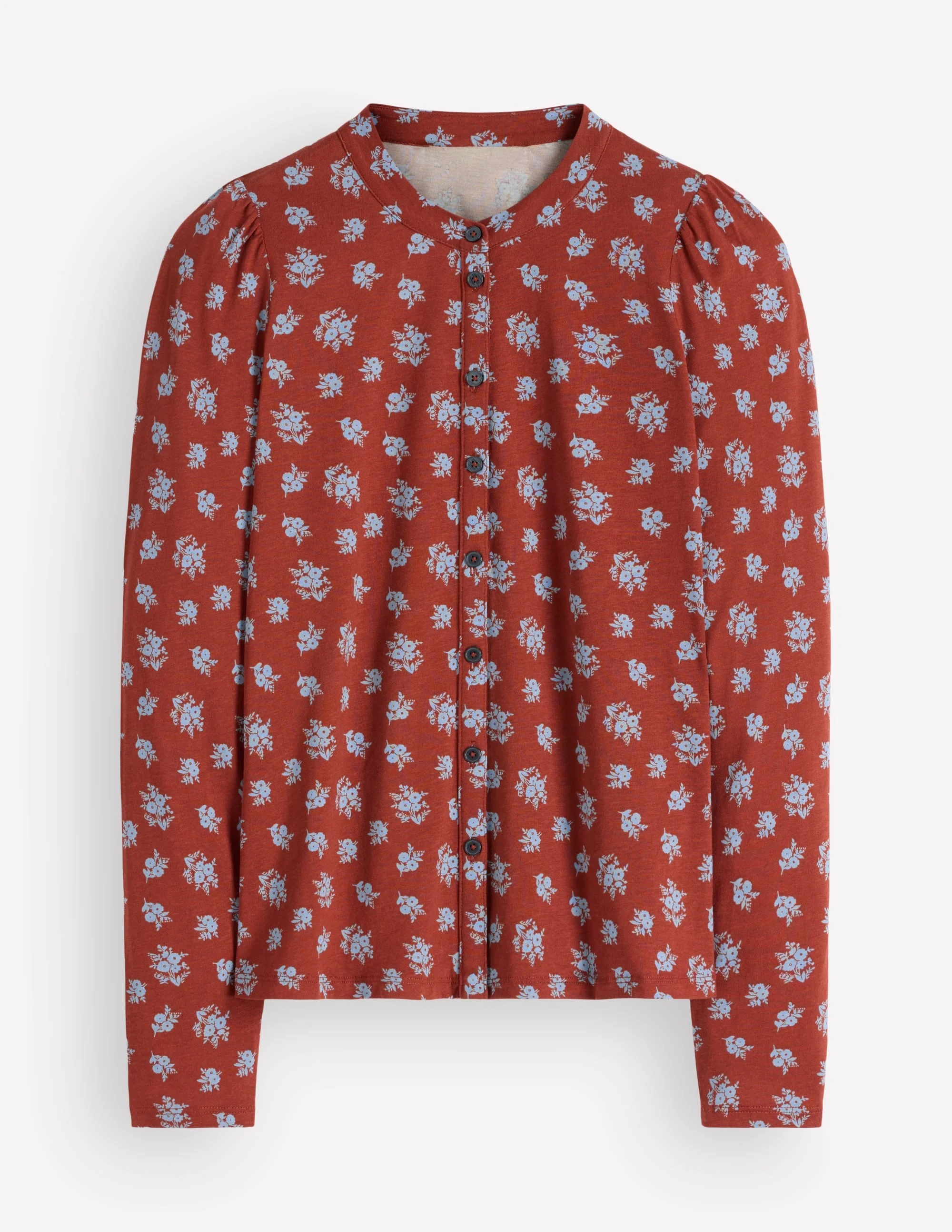 Supersoft Puff Sleeve Shirt-Burnt Orange, Delicate Garden - 1