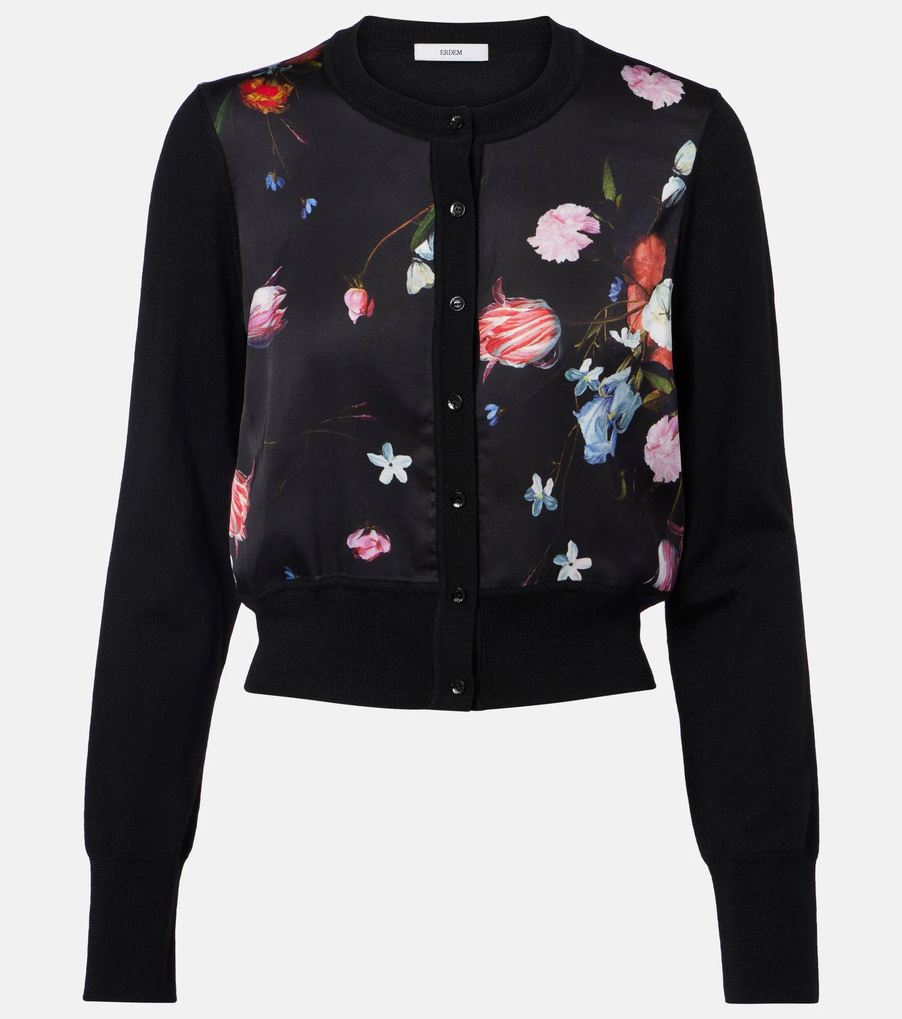 Floral printed cropped wool cardigan - 1