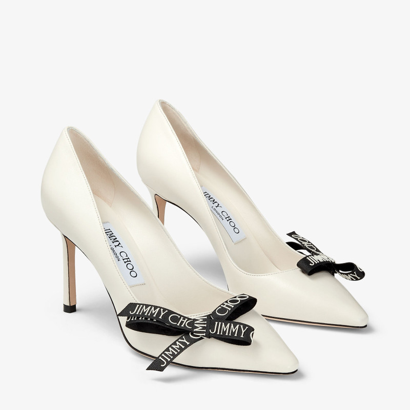 Romy 85 Latte Nappa Leather Pumps with Jimmy Choo Bow 3