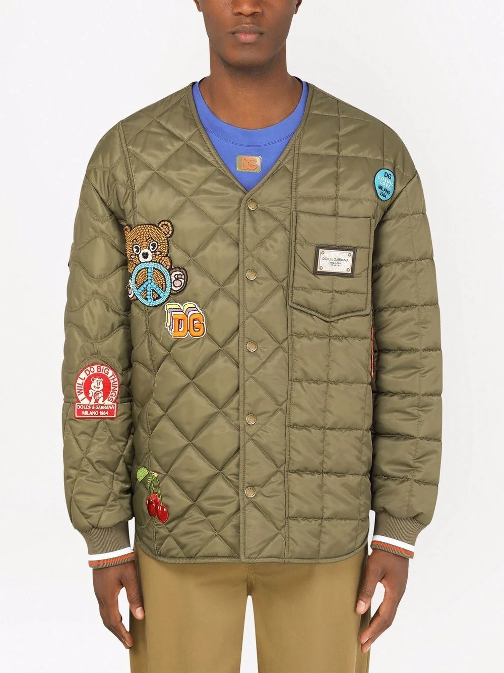 logo-plaque quilted jacket - 3