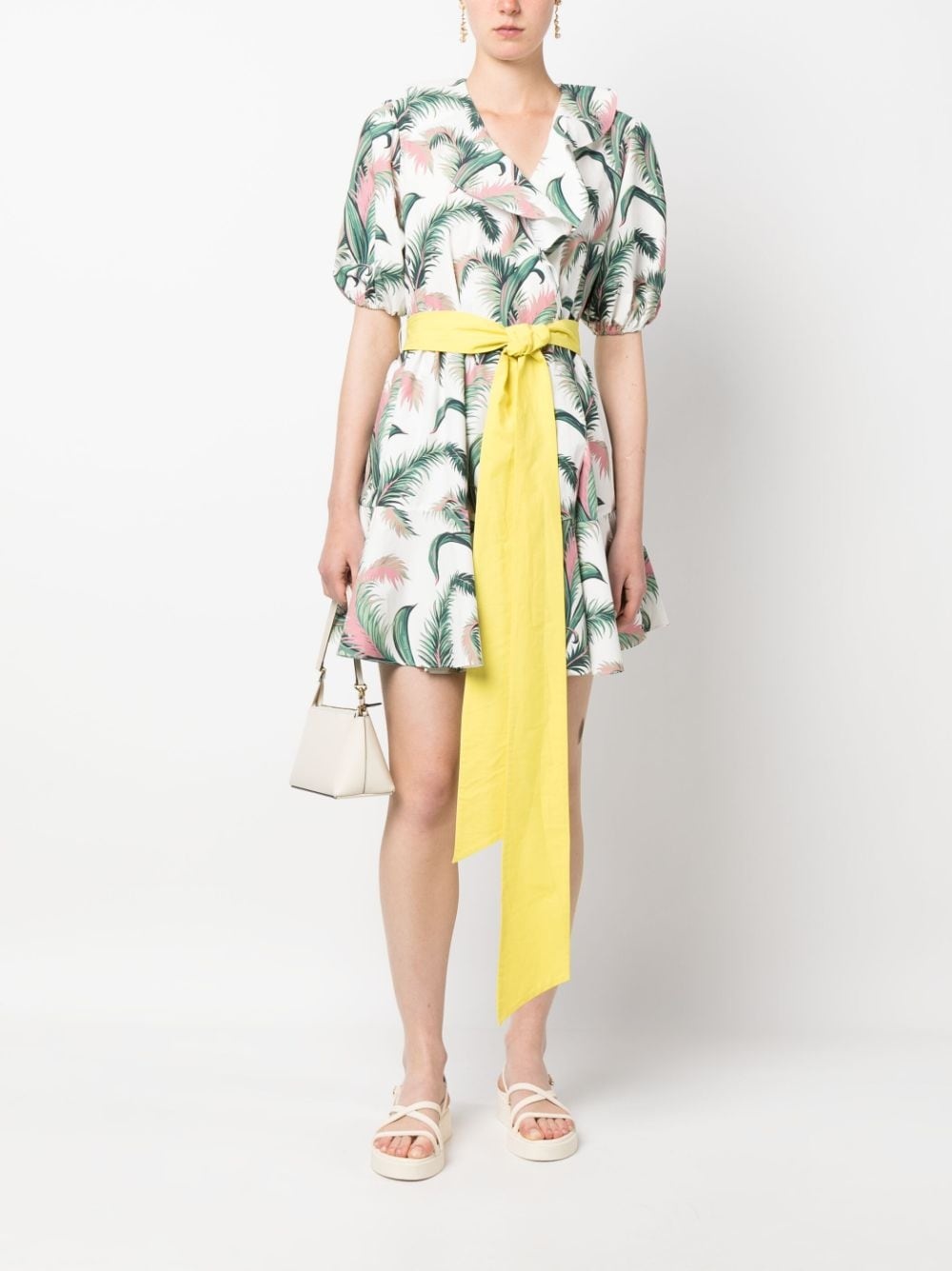 leaf-print belted wrap dress - 2