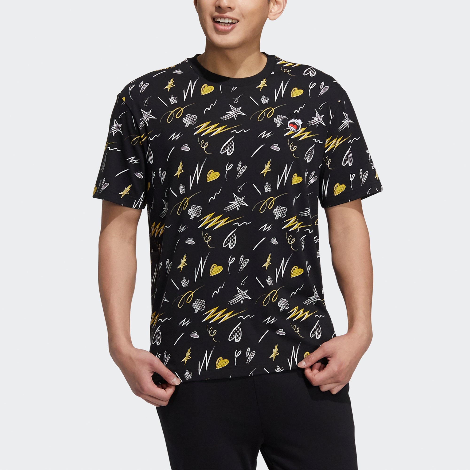 adidas neo M Mf Tee 3 Disney Full Print Pattern Round Neck Short Sleeve Black HF0458 - 2