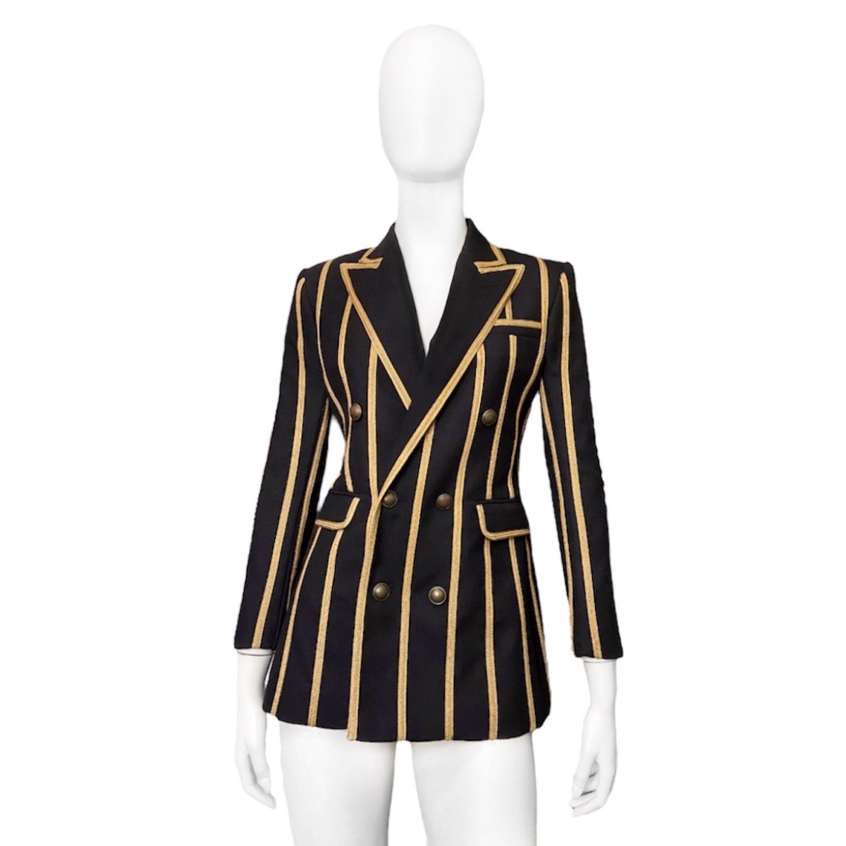 Saint Laurent Spring 2019 Metalica Gold Striped Double-Breasted Blazer 36 - 4