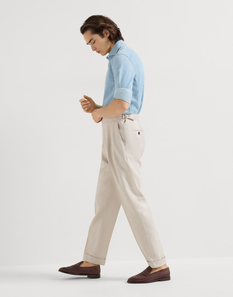 Linen, virgin wool and mohair gabardine trousers with double pleats and waist tabs 5