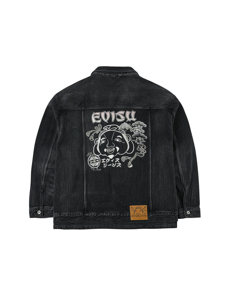 EVISU Washed Godhead and Logo Embroidery Oversized Chinese Style Denim Jacket outlook