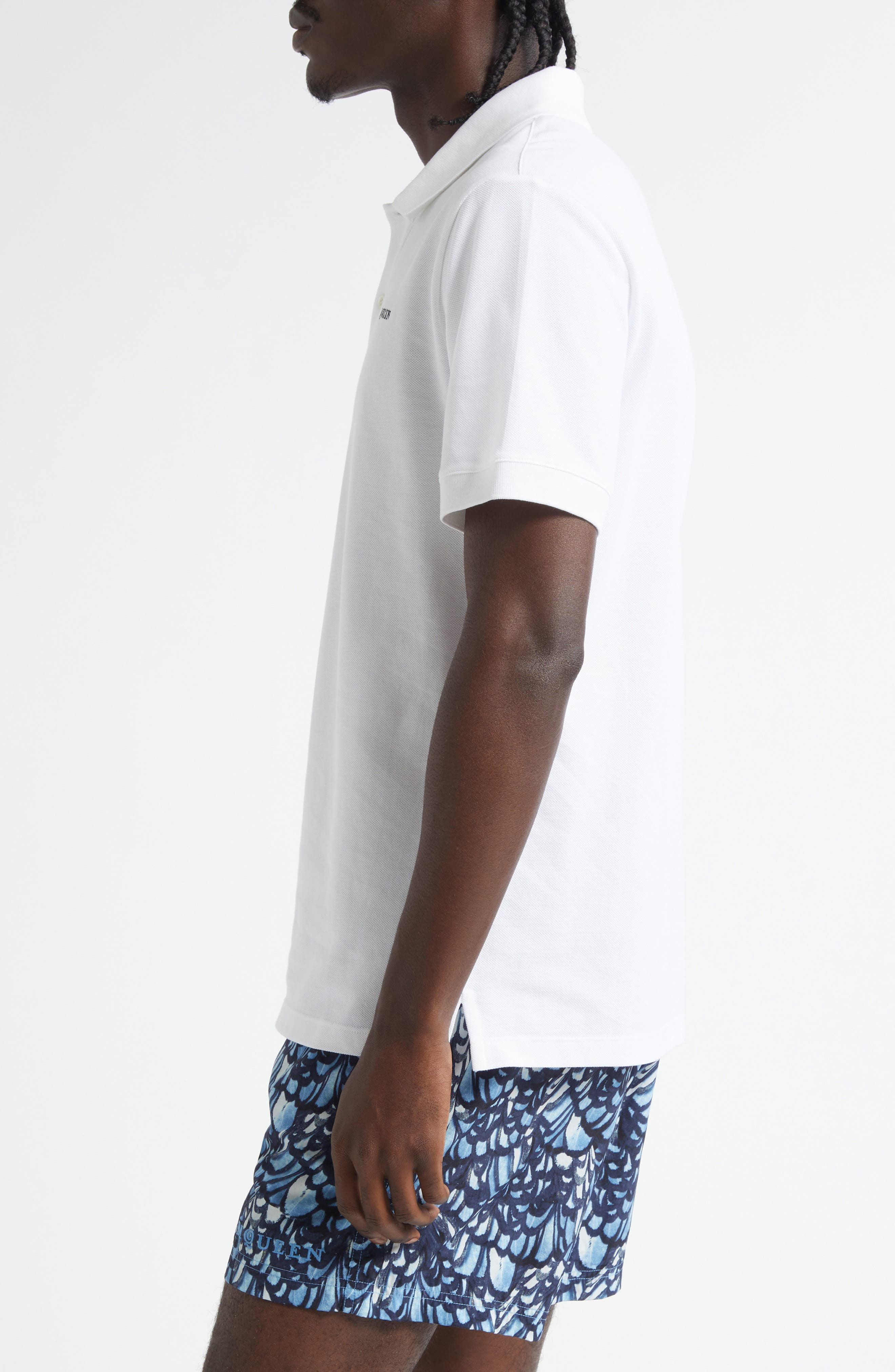 McQueen Embroidered Logo Cotton Piqué Polo in Optical White at Nordstrom - 3