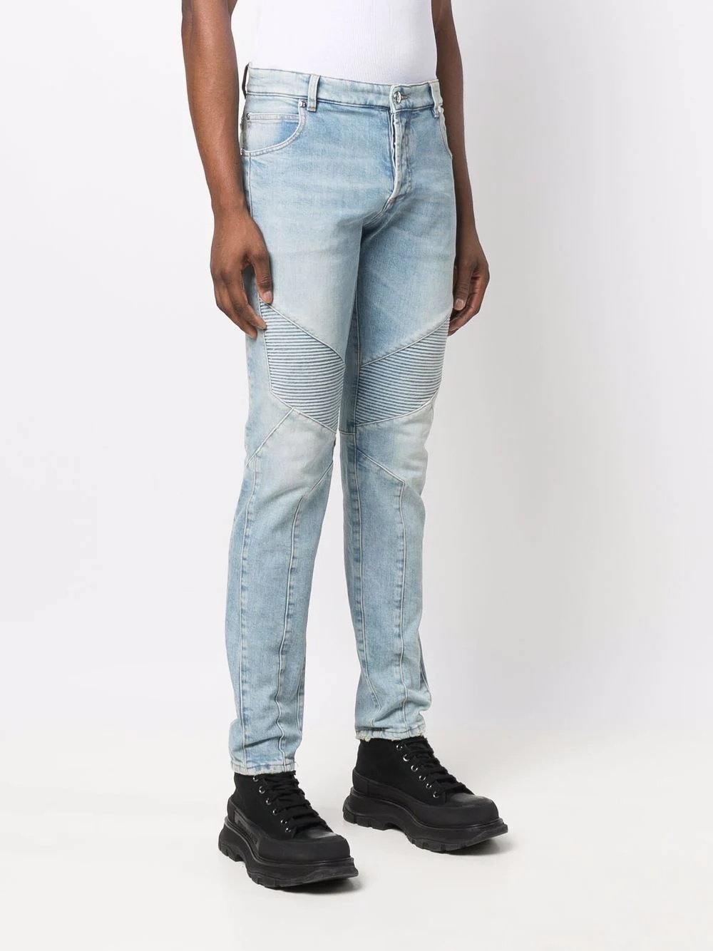 multi-cuts ribbed tapered jeans - 3