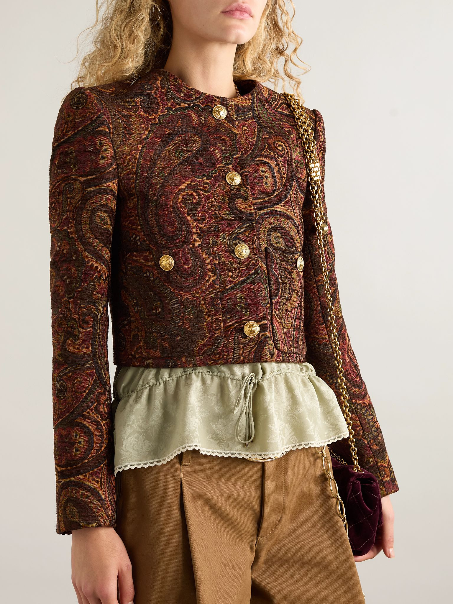 Cropped jacquard jacket Brown - 3