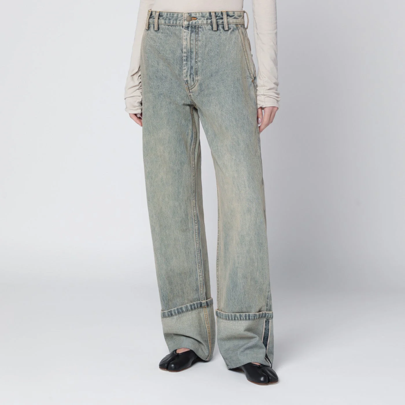 Wide-leg jeans with washed effect - 1