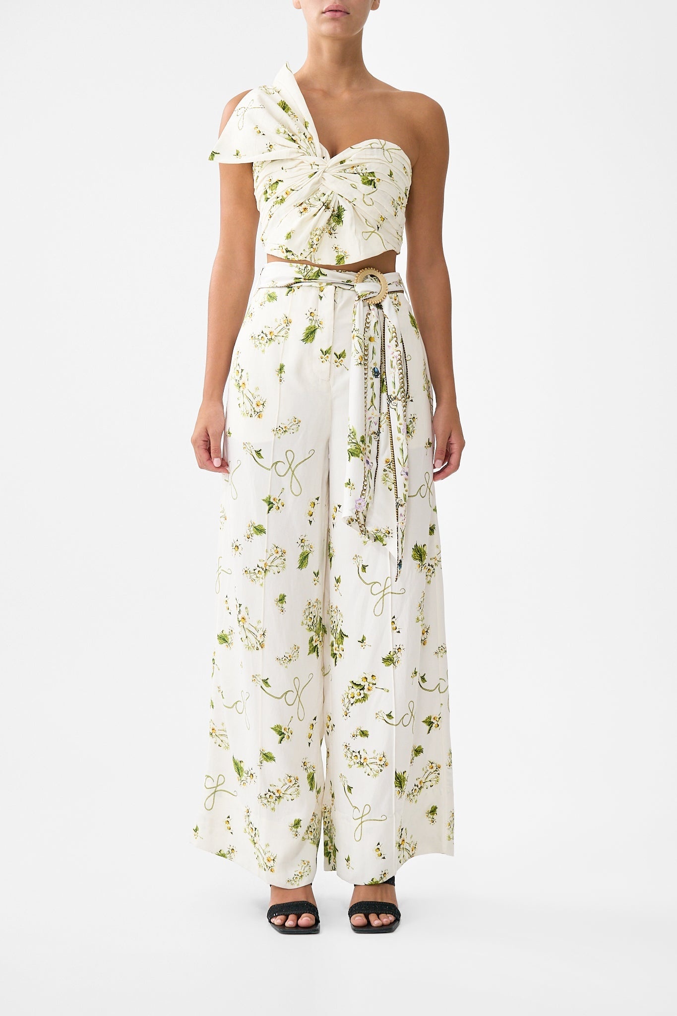 SCARF BELT WIDE LEG PANT - 2
