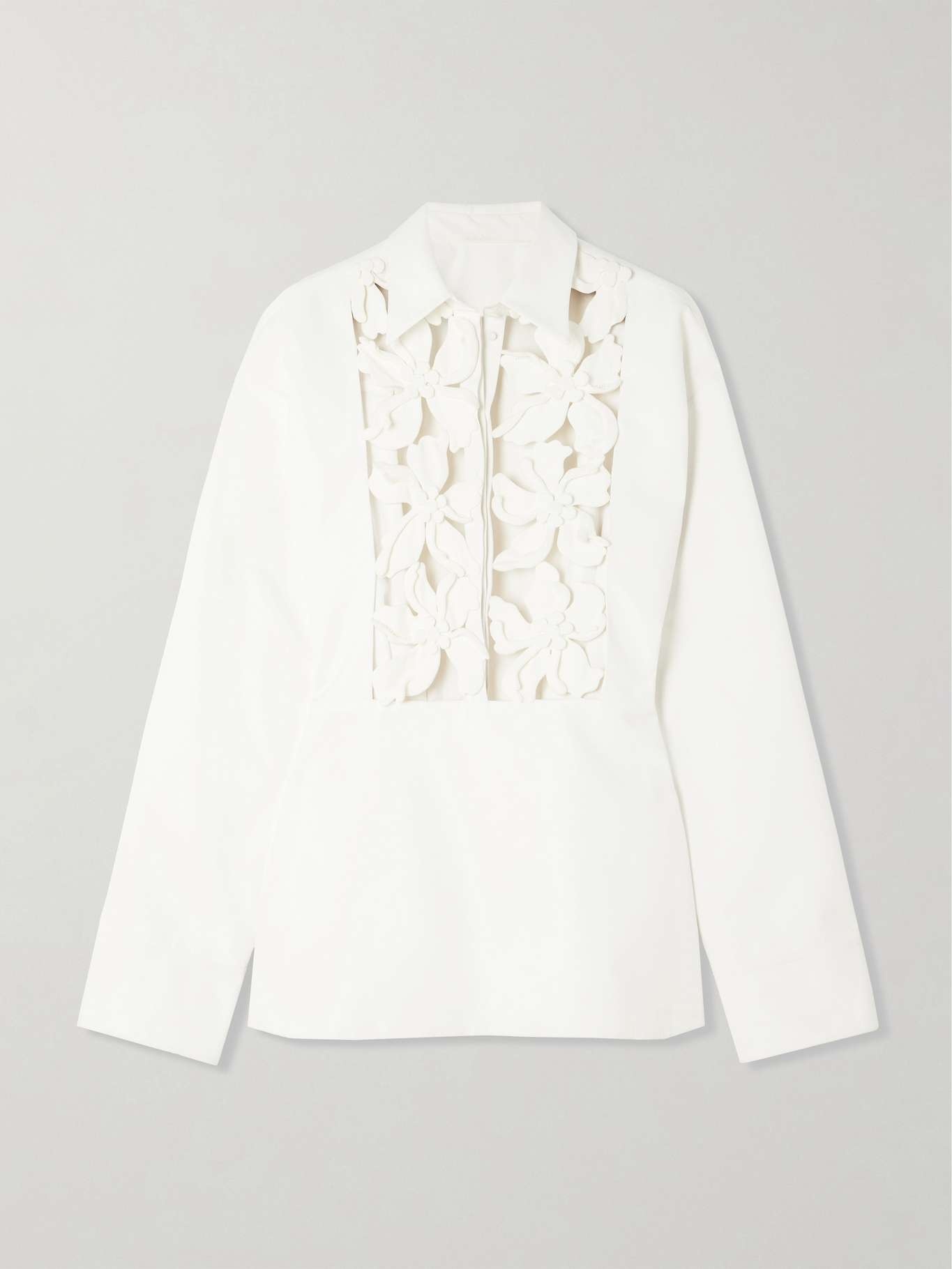 Cutout appliquéd cotton mini shirt dress - 1