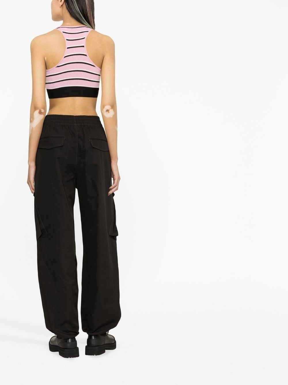 logo-tape striped crop top - 3