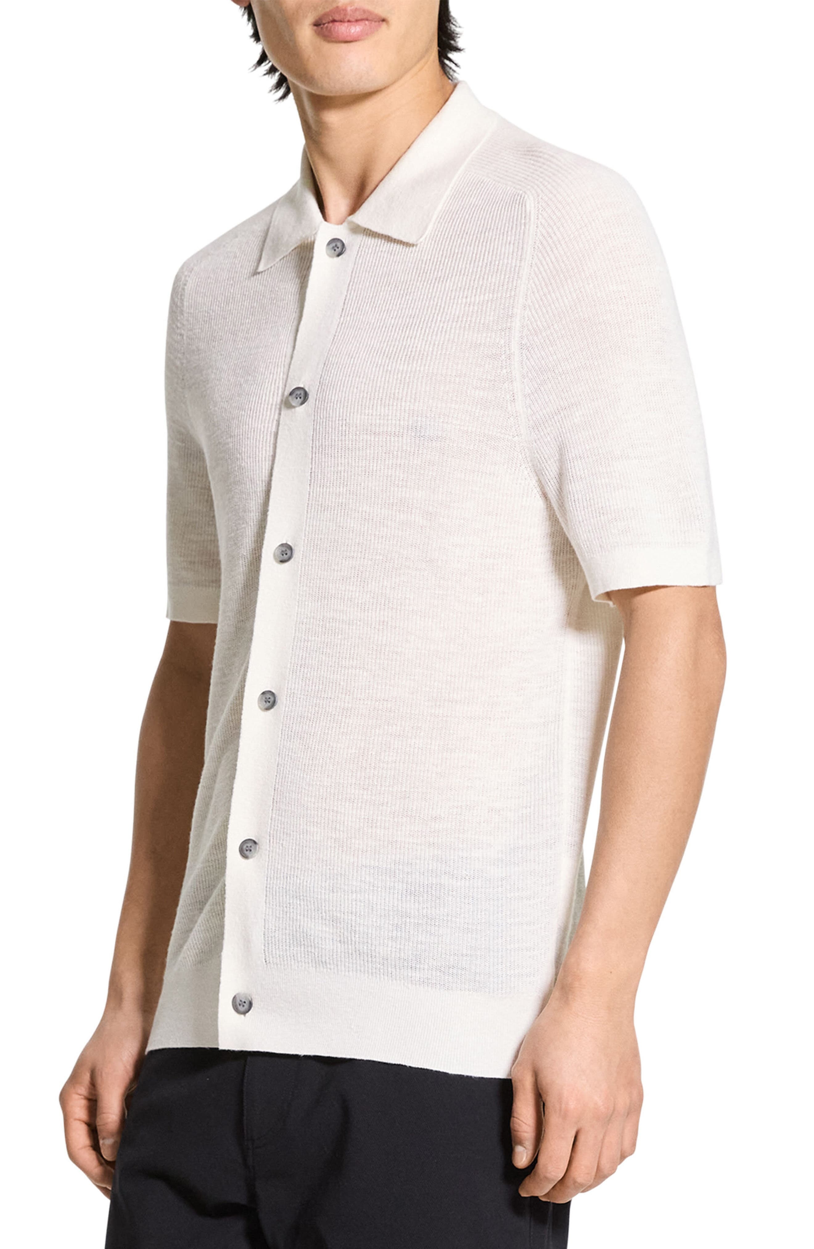 Theory Pacific Line Short Sleeve Linen & Cotton Blend Cardigan in White at Nordstrom - 7