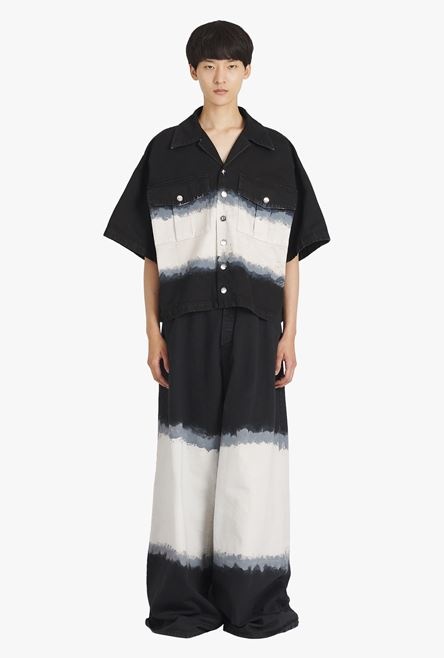 Oversized cotton shirt with black and white tie-dye print - 4