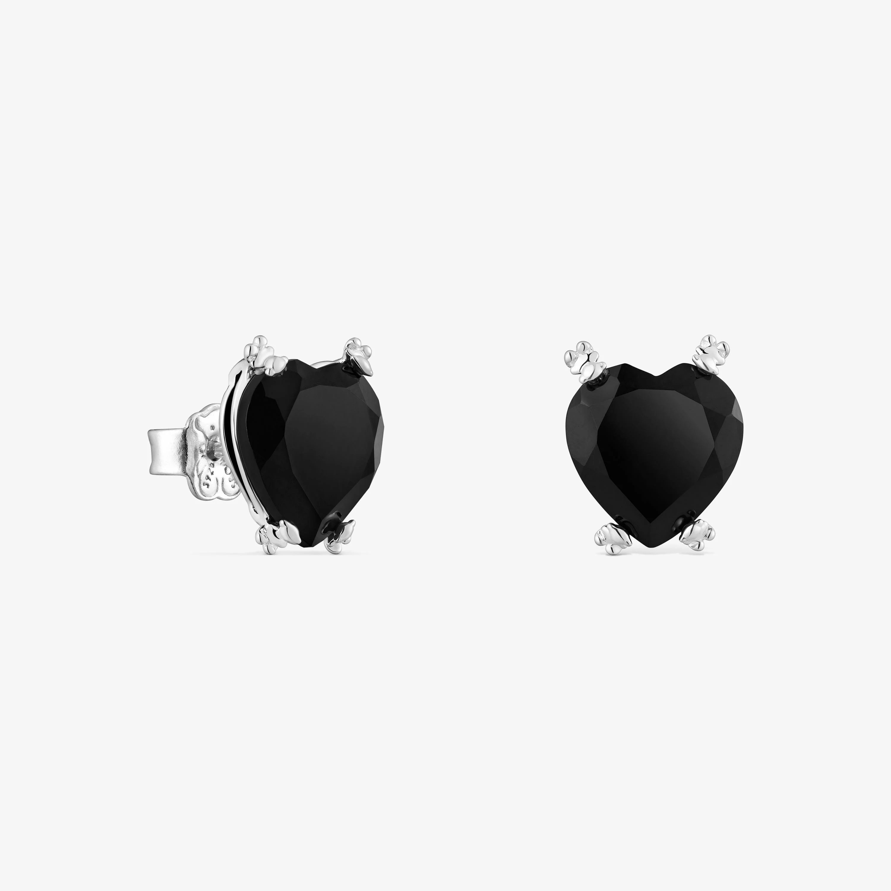 Silver Color Pills Heart earrings with onyx - 1