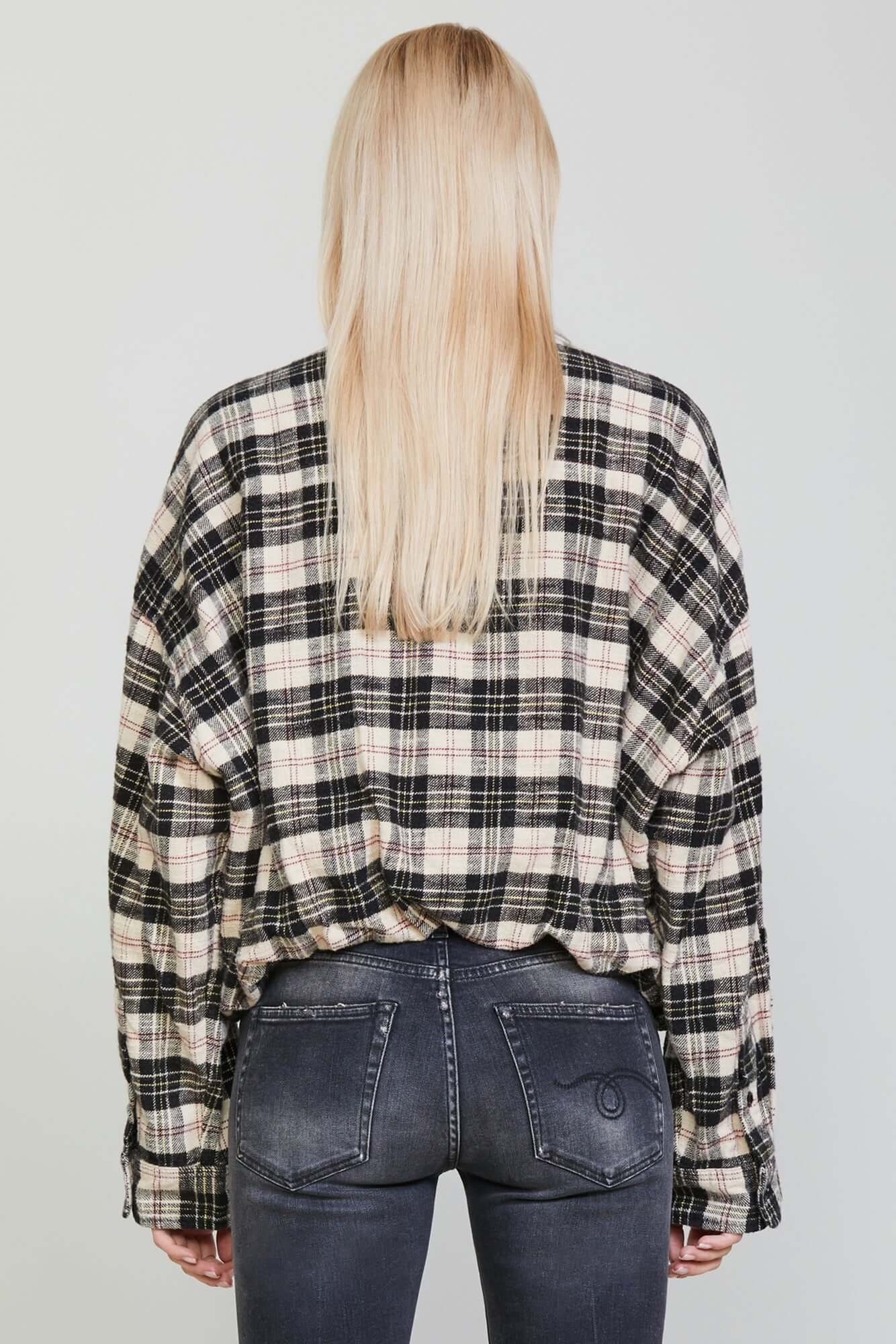 GATHERED HEM WORKSHIRT - BEIGE/BLACK PLAID - 2