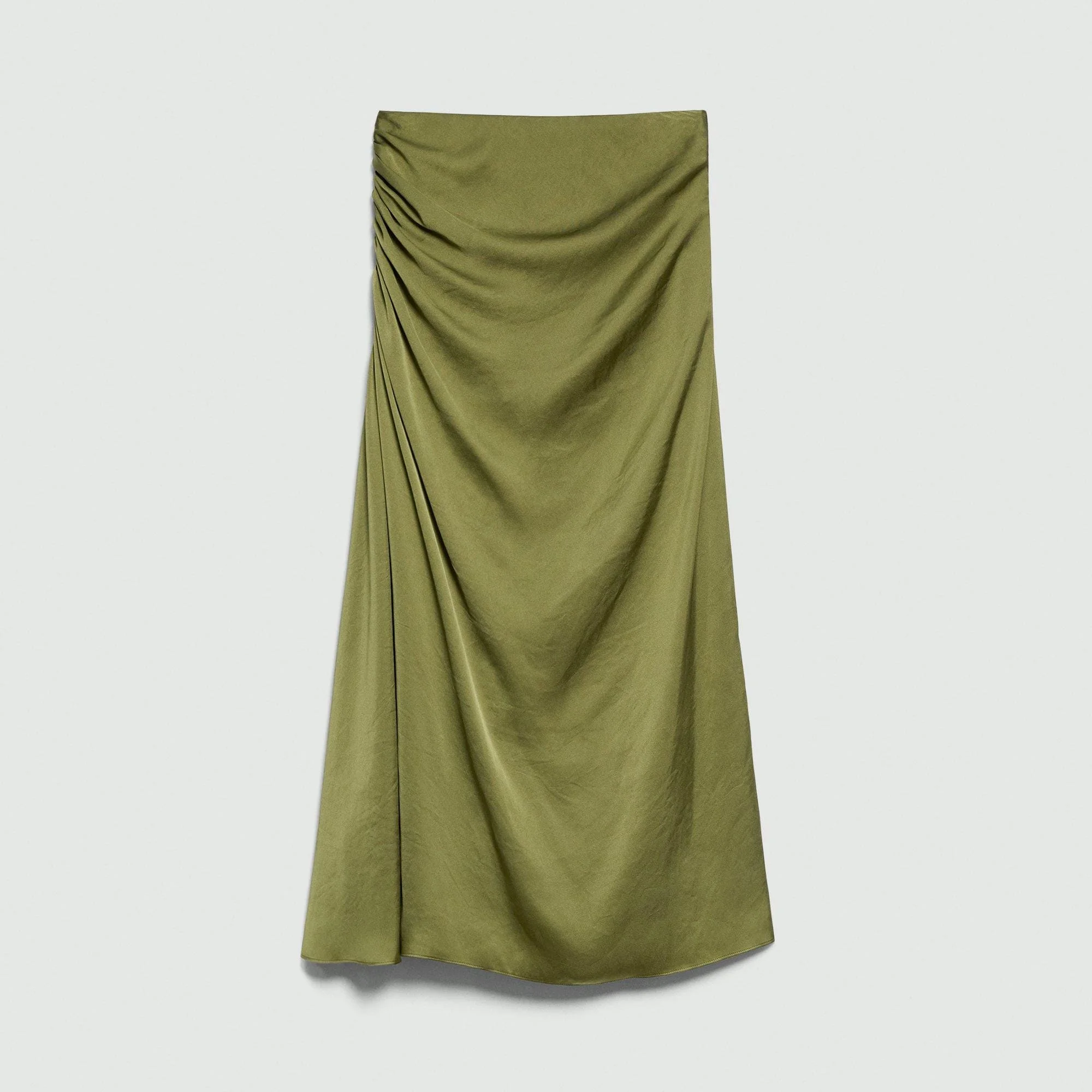 Ruched Midi Skirt in Crushed Satin - 1