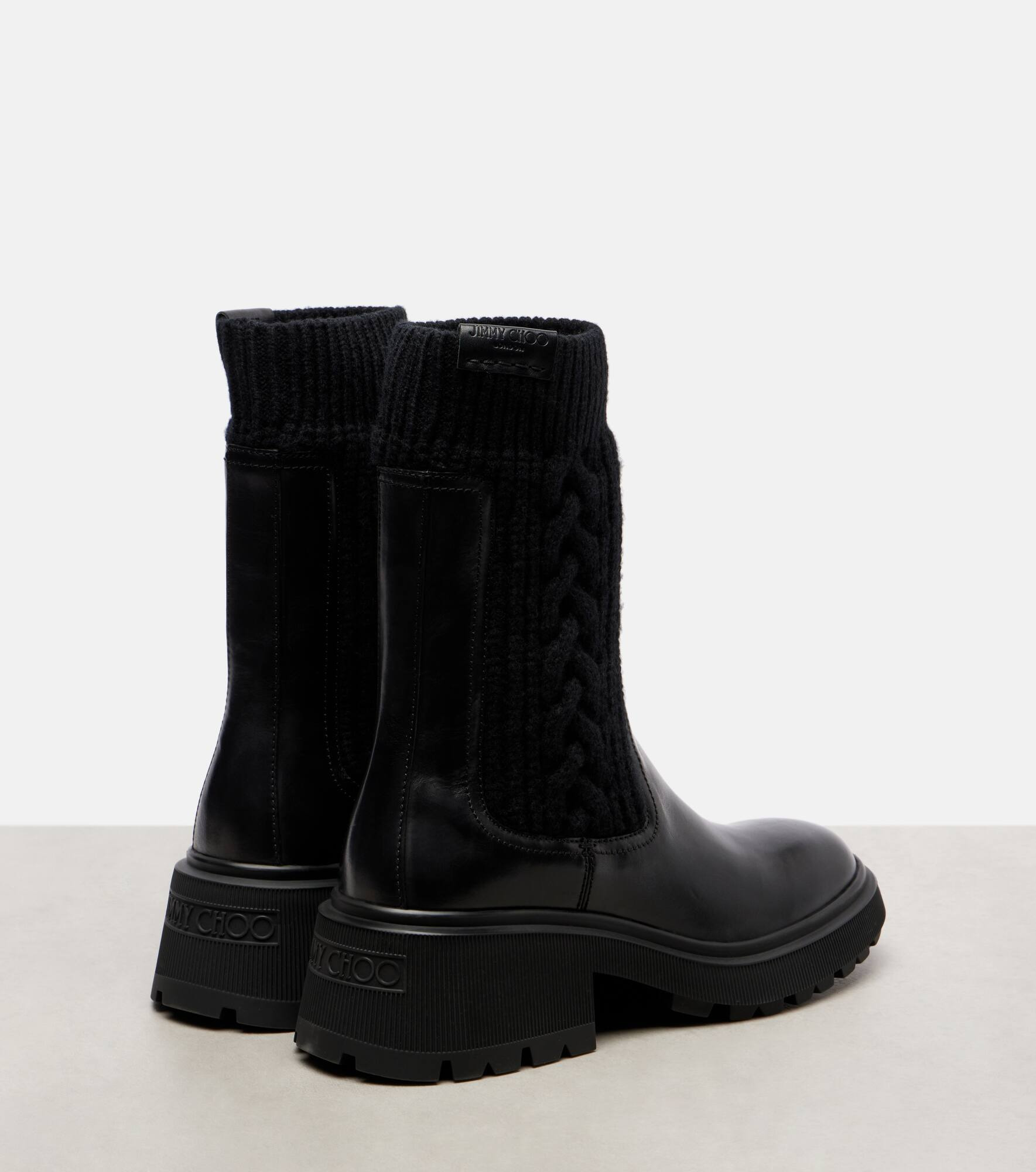 Tamia cable-knit leather ankle boots - 2
