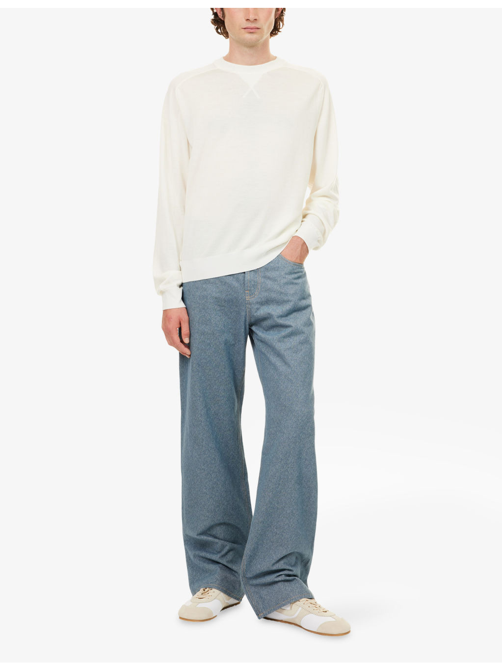 Embroidered-Logo Long-Sleeve Wool Blend Sweater - 2
