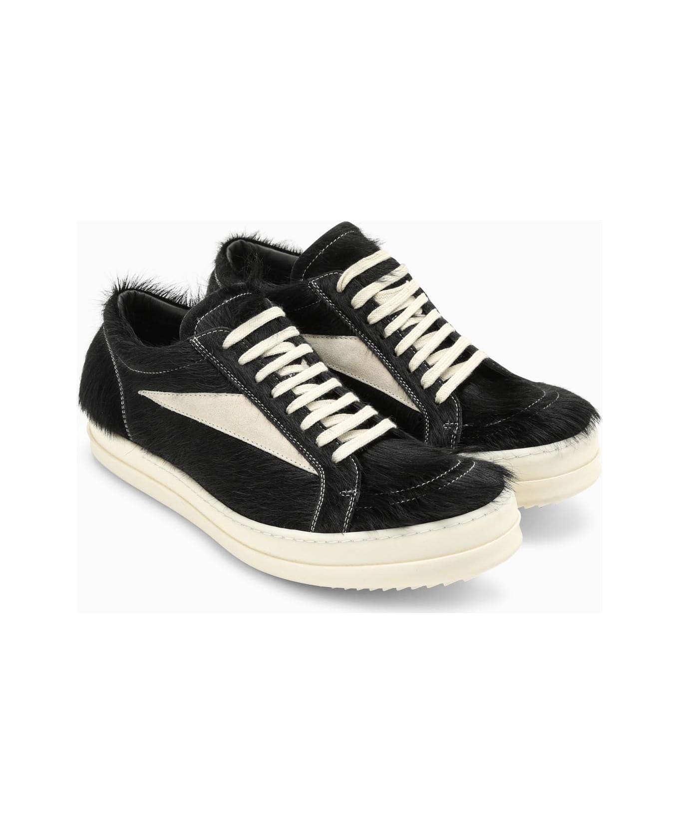 Black/white Sneaker In Leather With Fur - 2